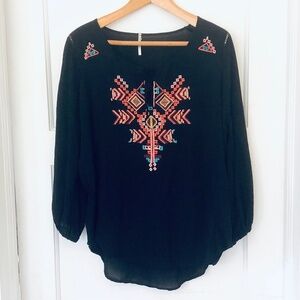 Nine 1 Eight Size M Boho Black Top Embroidered Blouse Peasant Lightweight